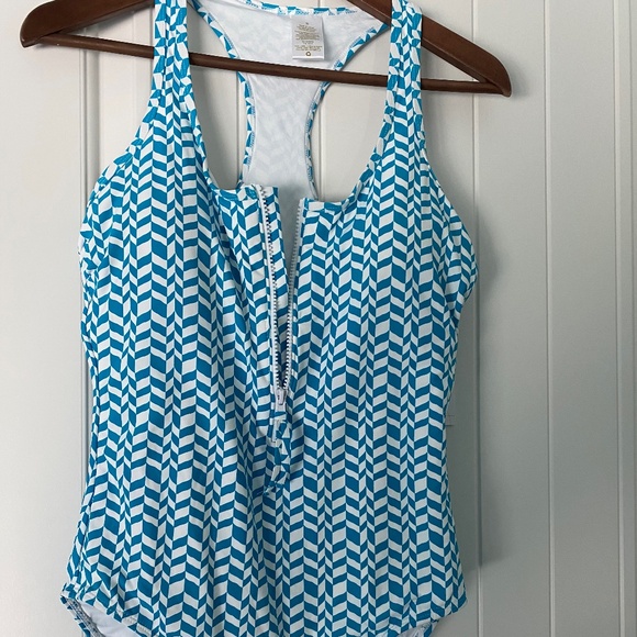 NWT Anne Cole Women's Ripple Geo Scoop Neck Zip Front Racerback Sz 10 One Piece - Picture 5 of 13